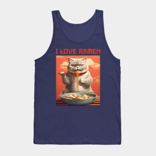 Kitty Cat Eating Ramen - I Love Ramen Tank Top